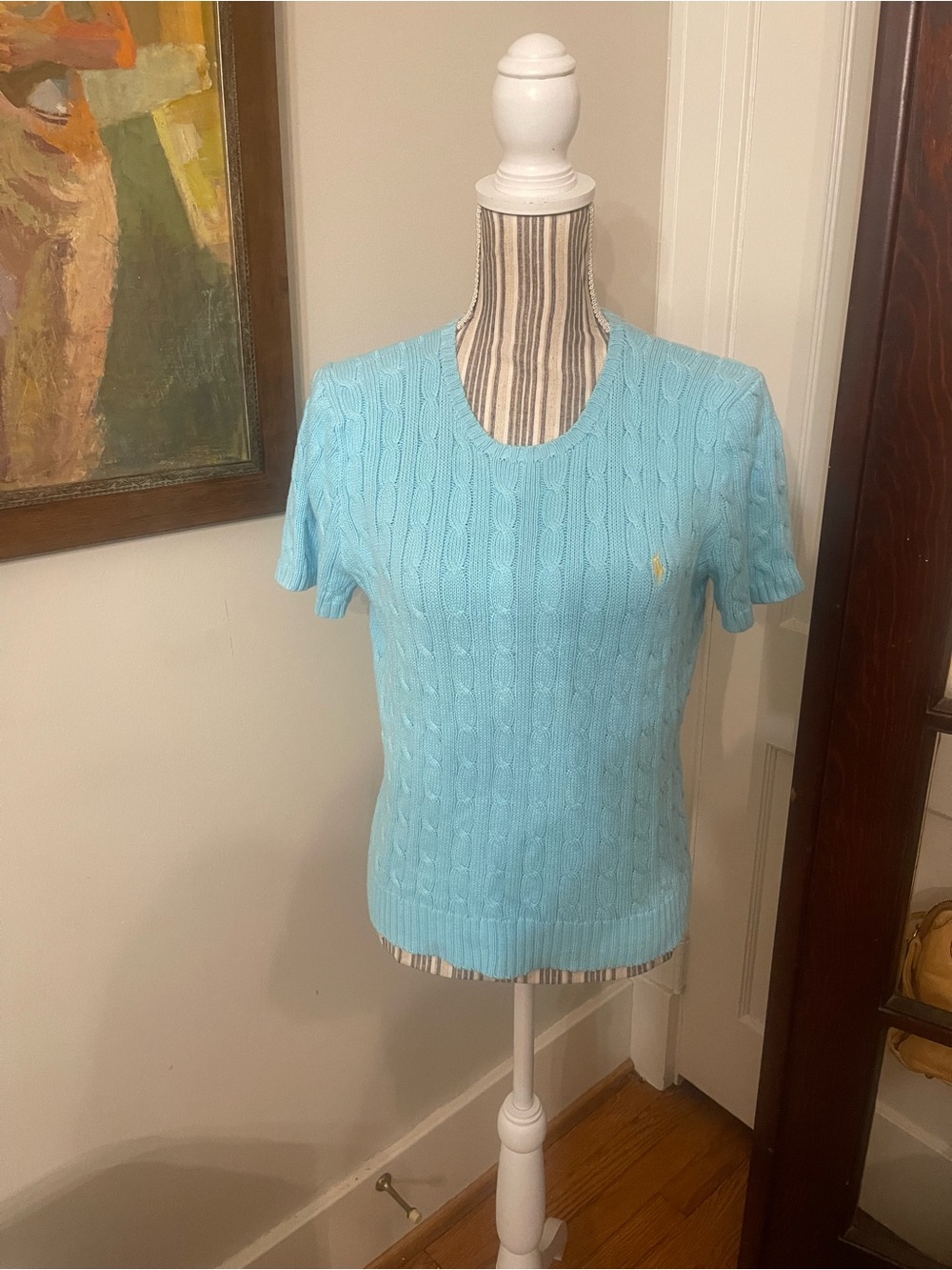 Ralph Lauren Sky Blue Cable Knit Short Sleeve Sweater